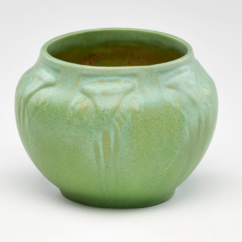 Appraisal: VAN BRIGGLE Vase with stylized flowers in green glaze Colorado