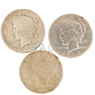 Appraisal: PEACE SILVER Twenty-four including high relief -s two -s -s