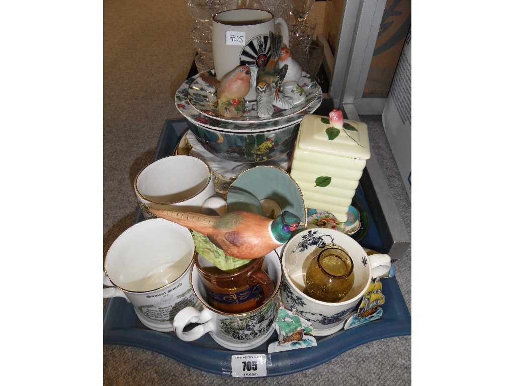 Appraisal: Tray lot of assorted ceramics to include plates bird figures