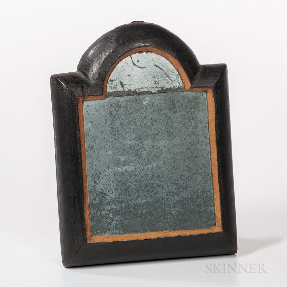 Appraisal: Miniature Black-painted Queen Anne Country Looking Glass Miniature Black-painted Queen