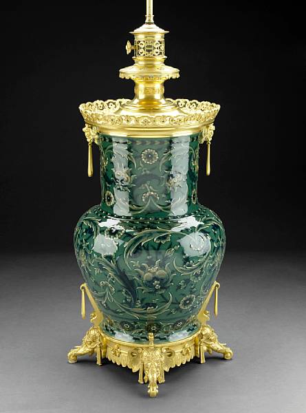 Appraisal: A French gilt bronze mounted Persian faience table lamp in