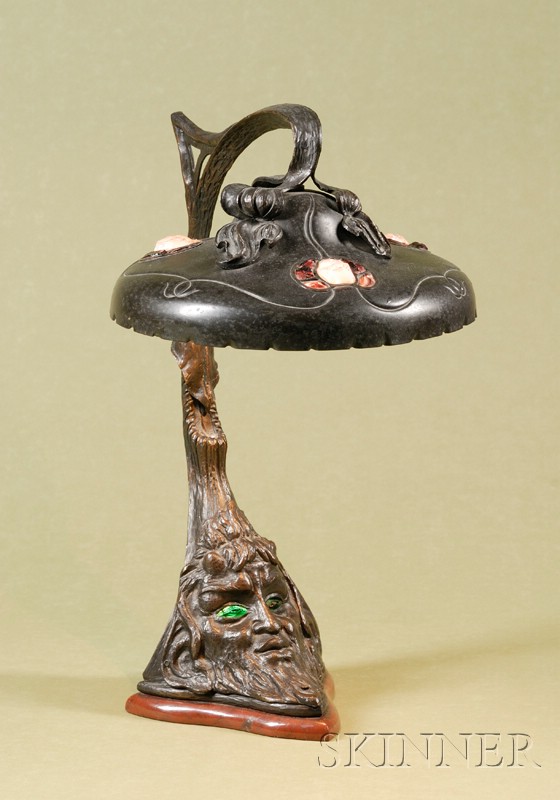 Appraisal: Viennese Patinated Bronze and Glass-mounted Table Lamp early th century