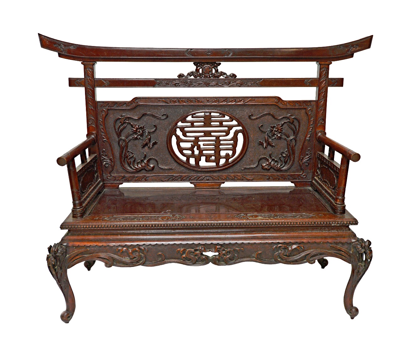 Appraisal: A late th century Chinese red stained hardwood hall bench