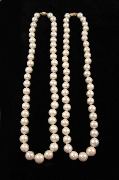 Appraisal: TWO PRINCESS LENGTH PEARL NECKLACE both measuring - inches in