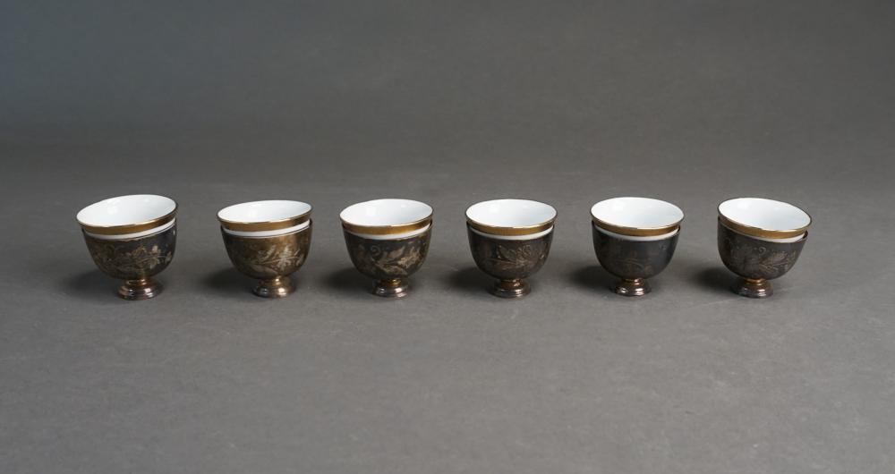 Appraisal: SIX OTTOMAN TUGHRA MARKED -SILVER BRIGHT CUT ZARF CUPS WITH