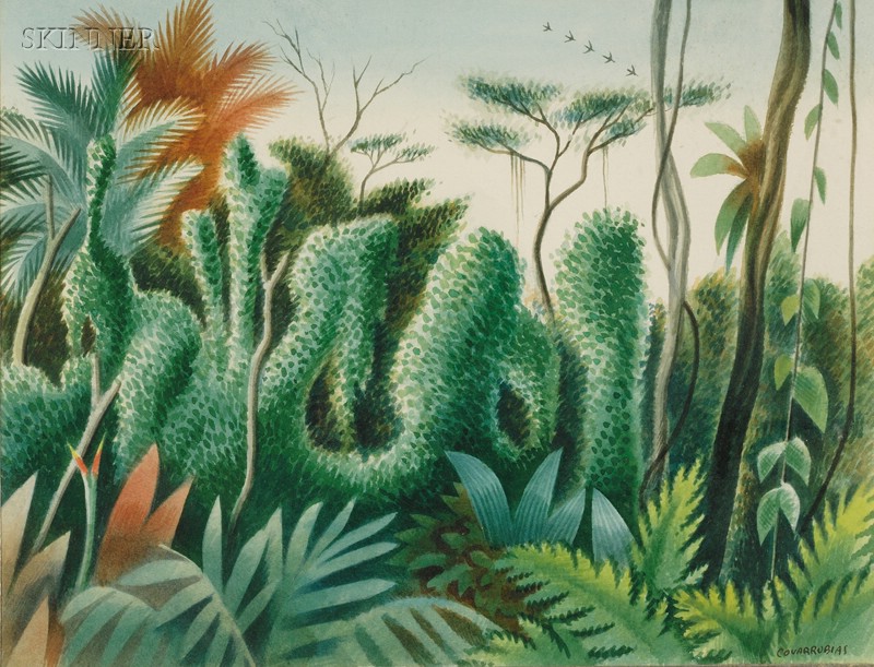 Appraisal: Miguel Covarrubias Mexican - Tropical Landscape Signed COVARRUBIAS l r