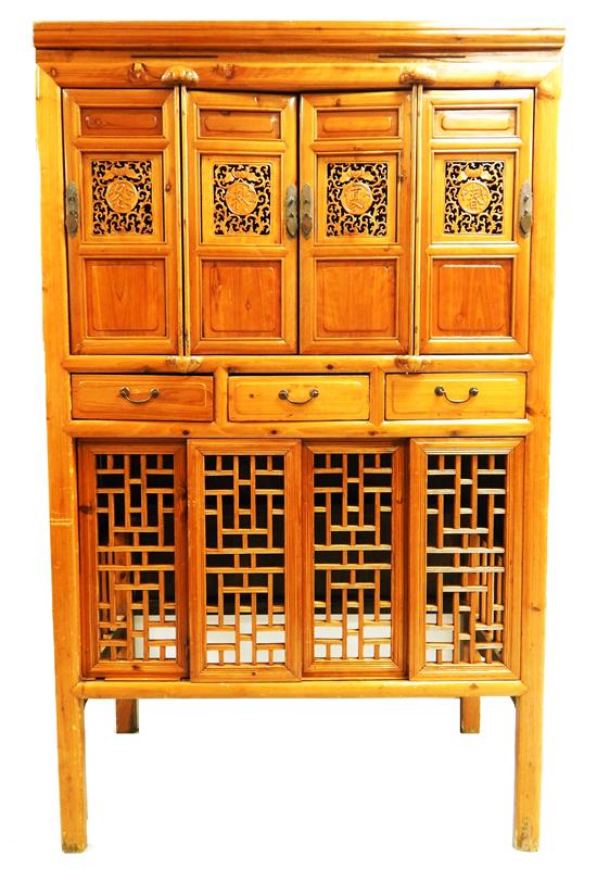 Appraisal: ASIAN Large Chinese cabinet four pierced and carved cabinet doors