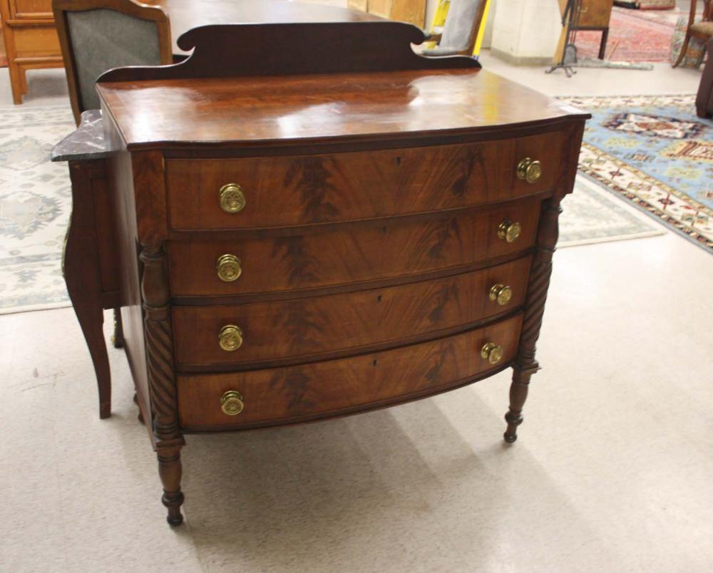 Appraisal: EMPIRE MAHOGANY BOW-FRONT CHEST OF DRAWERS American mid- th century