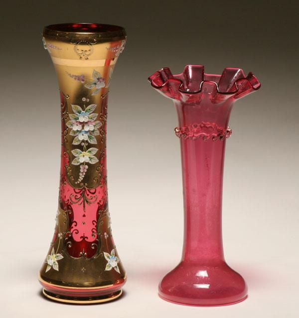 Appraisal: Cranberry and Bohemian glass vases applied hand painted and enameled