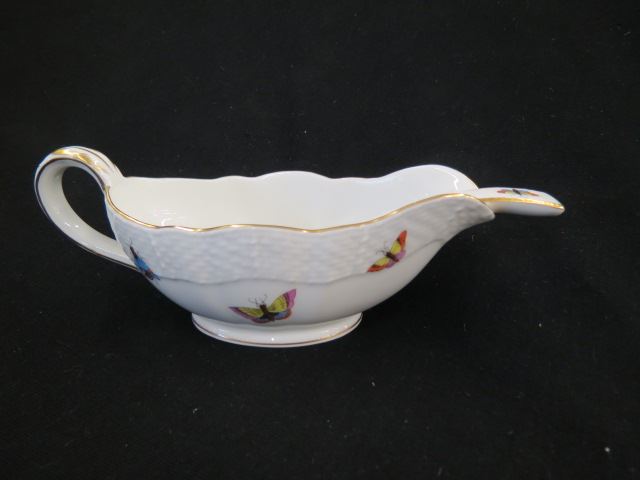 Appraisal: Herend Rothschild Porcelain Sauce Boat and ladle bird butterfly floral