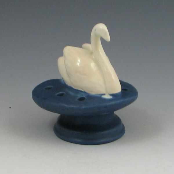 Appraisal: Art pottery swan flower frog with gloss white swan and