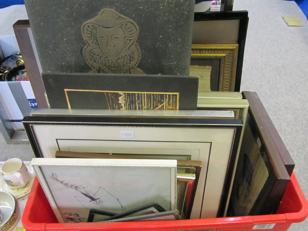 Appraisal: Box of nineteen assorted pictures and prints