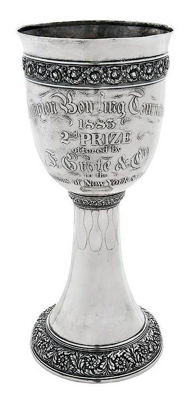 Appraisal: Bowling Trophy Silver American - goblet form with bands of