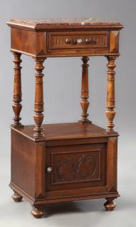 Appraisal: French Henri II Style Carved Walnut Marble Top Nig French