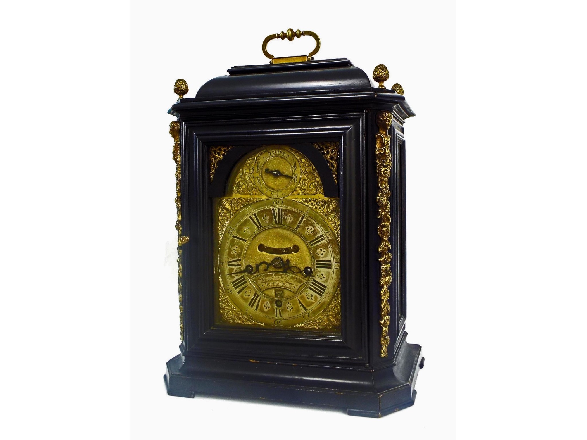 Appraisal: English triple fusee striking ebonised bracket clock of month duration