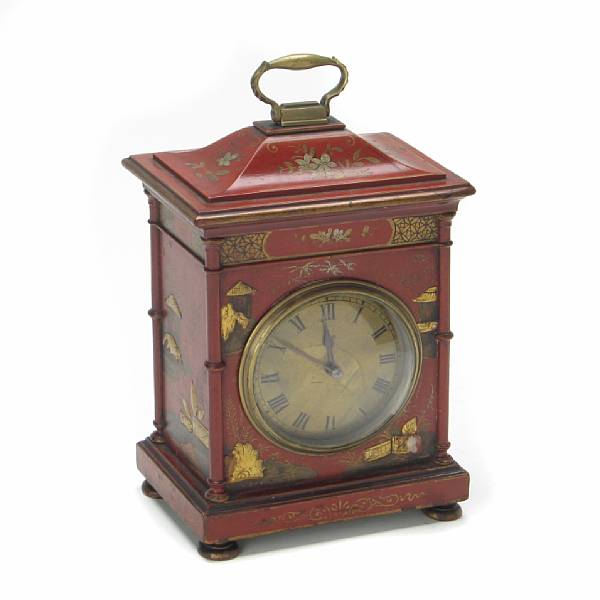 Appraisal: A scarlet chinoiserie decorated table clock height in width in