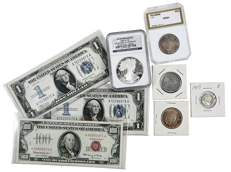 Appraisal: Type Coins Commemoratives and Currency highlights include -O Seated Liberty