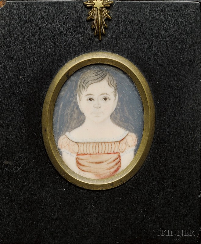 Appraisal: Portrait Miniature of a Child Wearing a Pink Dress c