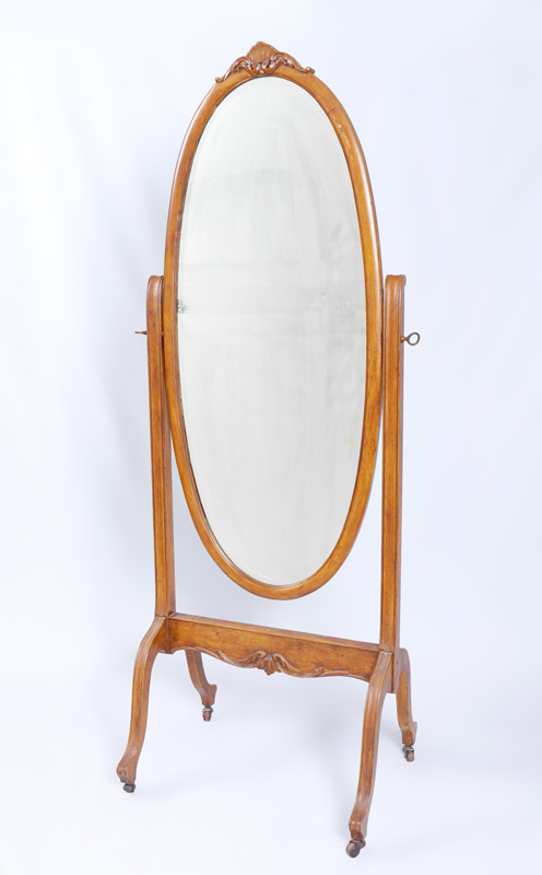 Appraisal: VICTORIAN CHEVAL MIRROR Beveled oval mirror frame with carved crest