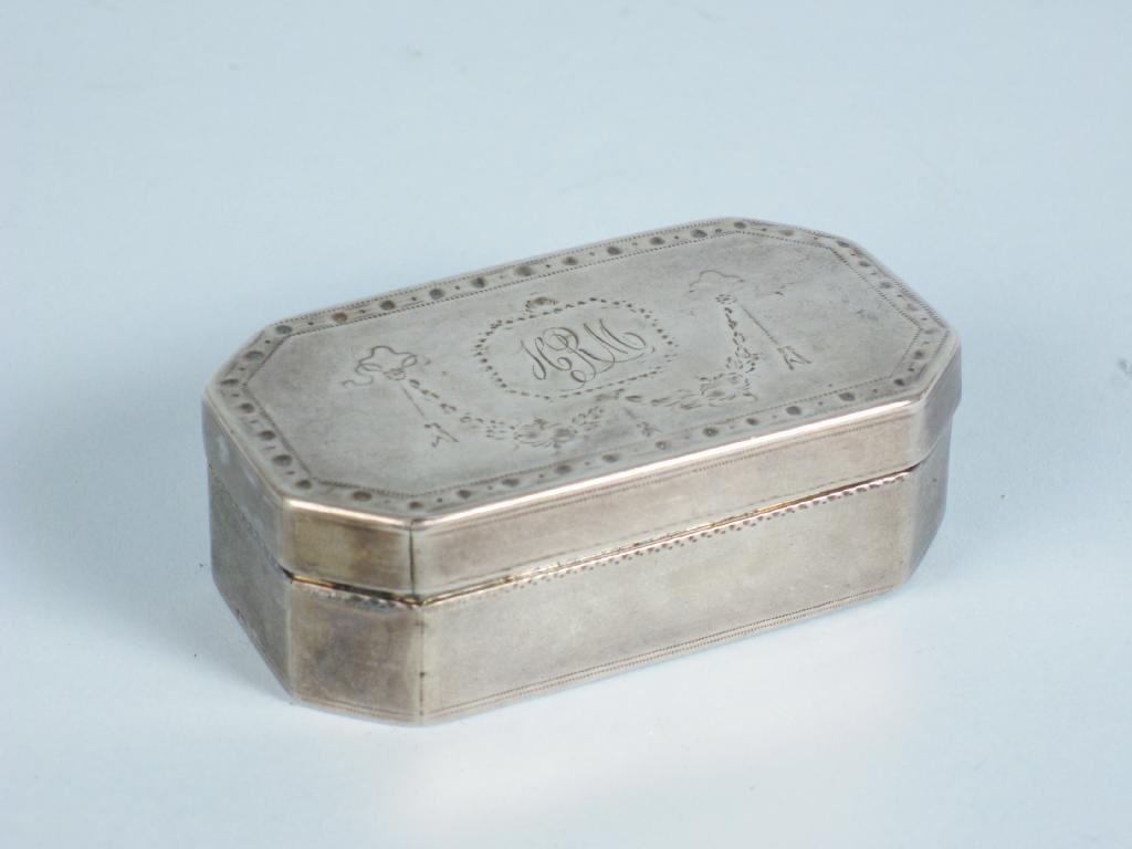 Appraisal: A George III rectangular Snuff Box with chamfered corners engraved