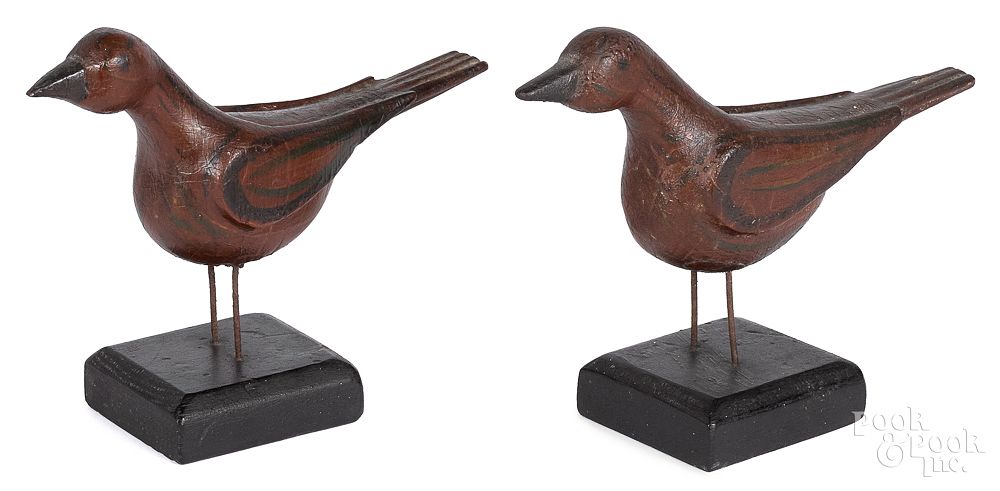 Appraisal: Pair of carved and painted birds late th c Pair