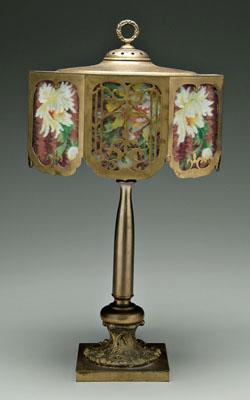 Appraisal: Paneled glass lamp octagonal shade with eight hand painted floral