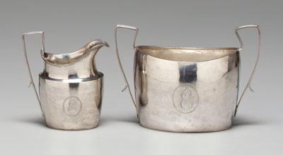 Appraisal: Coin silver creamer and sugar tapered bodies square handles creamer