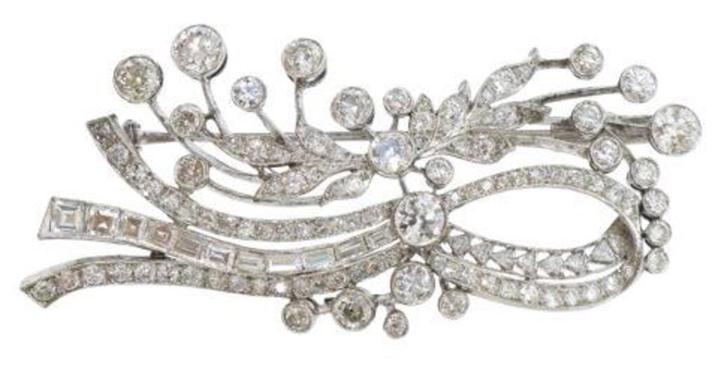 Appraisal: Estate kt white gold tested ribbon brooch set with diamonds