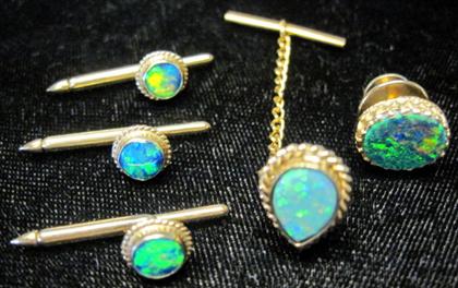 Appraisal: karat yellow gold 'opal' cuffs with tie tack dwt