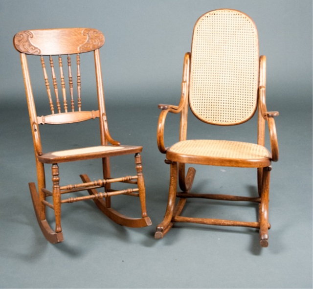 Appraisal: Two Rocking Chairs One with caned back and seat the