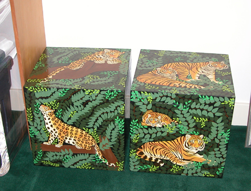 Appraisal: Pair of Tiger Painted Display Cubes th century Unknown x