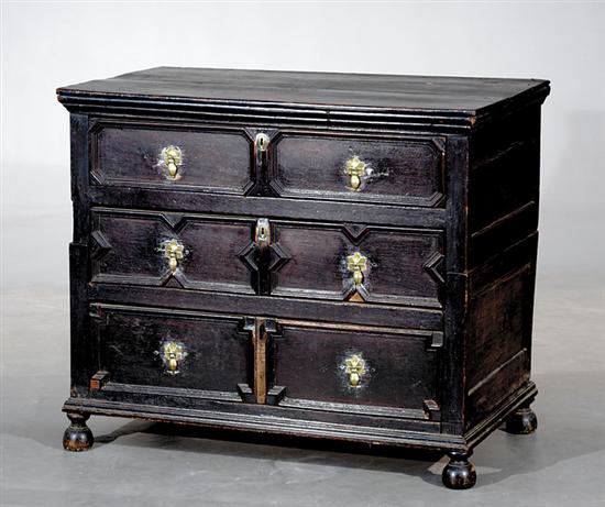 Appraisal: William Mary mahogany and oak chest of drawers circa intricately