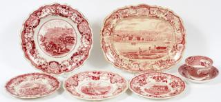 Appraisal: TRANSFER-DECORATED STAFFORDSHIRE POTTERY GROUP PIECES VARIOUS NEW ENGLAND VIEWS A