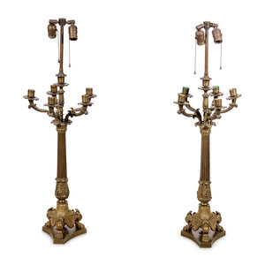 Appraisal: A Pair of Empire Style Gilt and Patinated Bronze Candelabra