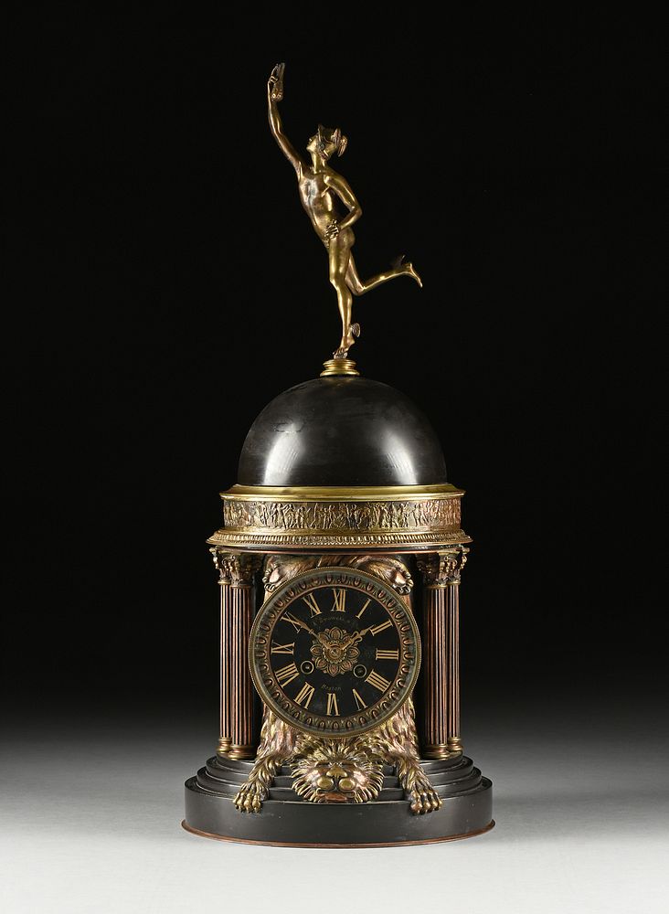 Appraisal: A NEOCLASSICAL PATINATED BRONZE CLOCK RETAILED BY A STOWELL BOSTON