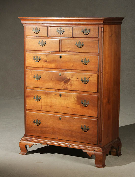 Appraisal: Chippendale Walnut Tall Chest of Drawers Pennsylvania Circa Brasses replaced