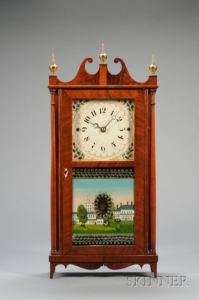 Appraisal: Mahogany Pillar and Scroll Clock by Erastus Hodges Torrington Connecticut