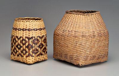 Appraisal: Two Cherokee river cane baskets both square-to-round one with broad