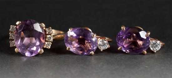 Appraisal: Lady's K yellow gold diamond and amethyst ring together with