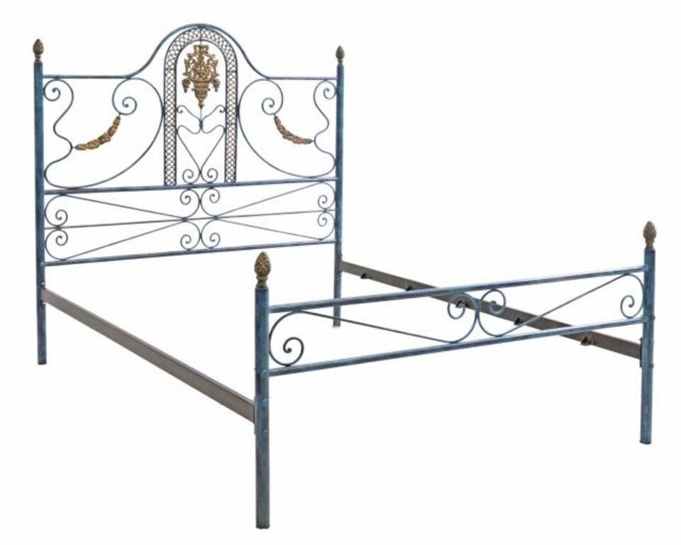 Appraisal: Paint decorated wrought cast iron bed th c having pinecone