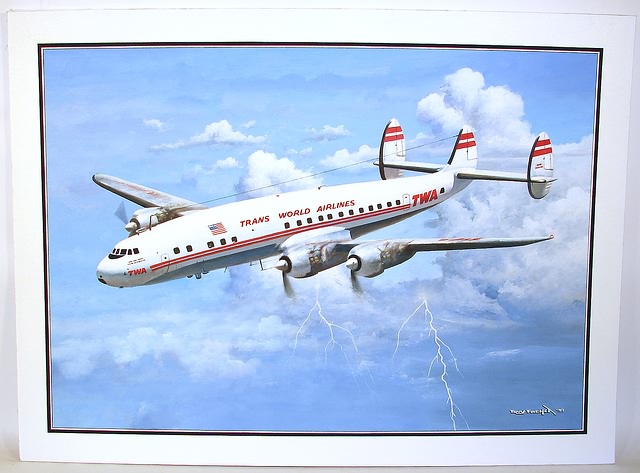 Appraisal: Tony Fachet O C painting depicting a Douglas Super Constellation