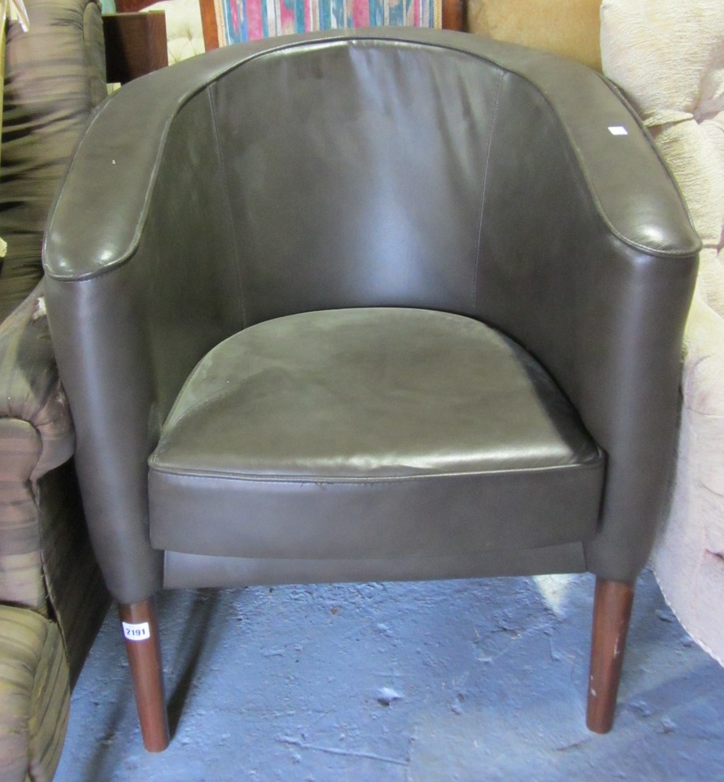 Appraisal: A th century brown leather tub chair