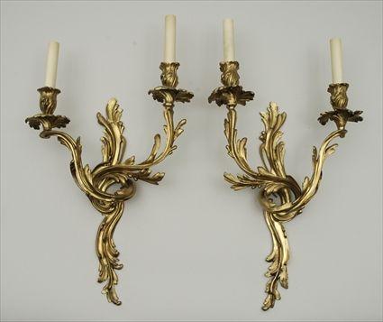 Appraisal: Pair of Louis XV-Style Gilt-Metal Two-Light Wall Sconces x in