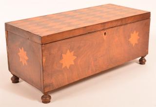 Appraisal: Federal Period Mahogany Inlaid Lock Box Diamond pattern inlay on