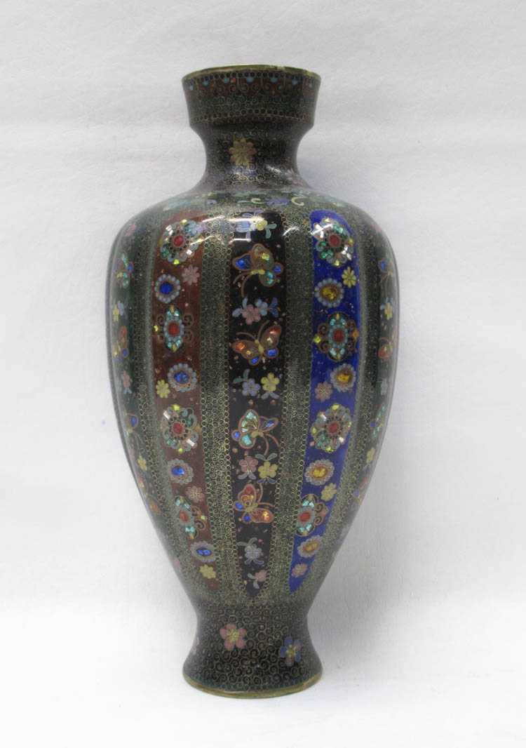 Appraisal: JAPANESE CLOISONNE VASE early th century the ribbed sides decorated