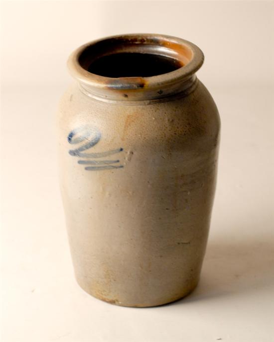 Appraisal: A Saltglazed Stoneware Crock two gallon with cobalt blue underglaze