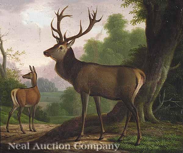 Appraisal: American School mid- th c Forest Landscape with Stag Deer