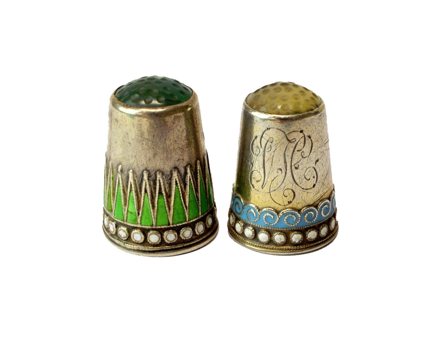 Appraisal: A Norwegian silver and enamelled hardstone top thimble by Marius