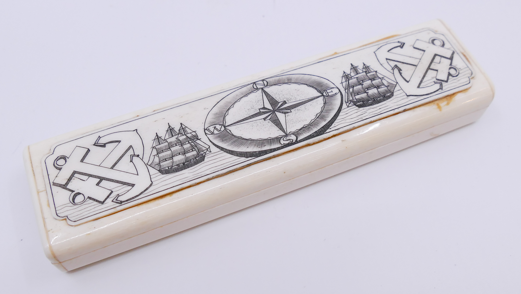 Appraisal: Maritime Scrimshawed Bone Pen Box- ''