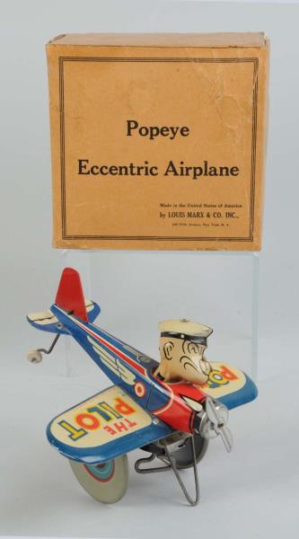 Appraisal: Marx Tin Litho Wind-Up Popeye Airplane Toy Includes original box